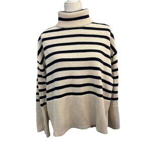 Gap Oversized Split Hem 24/7 Turtleneck Sweater Nautical Navy And Cream Size Lg